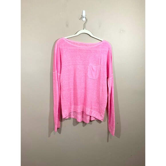 J Crew Womens Long Sleeve Linen Shirt L Pink Coastal Oversized Preppy Minimalist - Picture 1 of 8